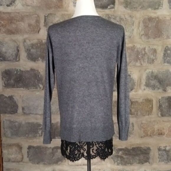 Topshop Gray V Neck Sweater with Lace‎ Trim Elegant Tunic Top Woman's 4 - Picture 9 of 15